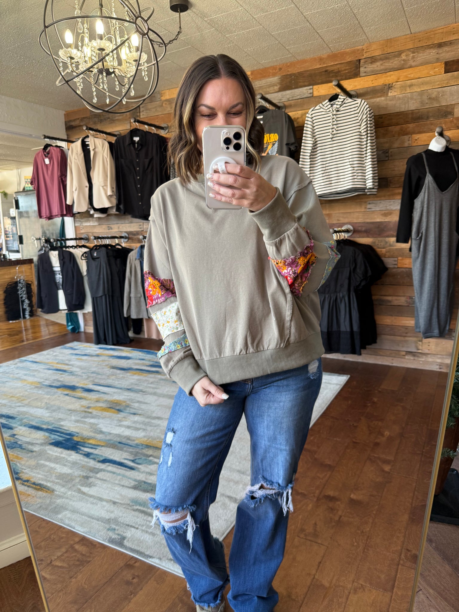 Mixed Fabric Sweatshirt