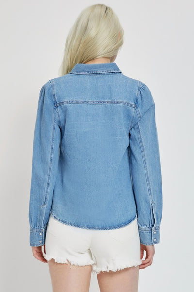 Denim Shirred Sleeve Shirt