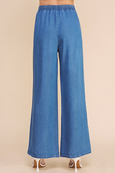 Chambray Wide-Leg Pants