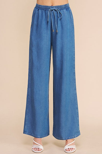 Chambray Wide-Leg Pants