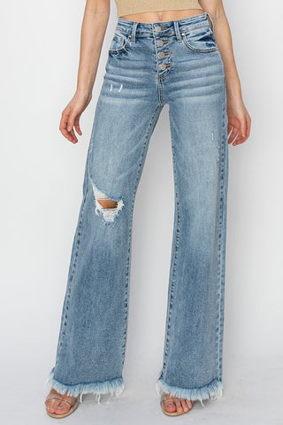 Button-Fly Wide-Leg Jeans