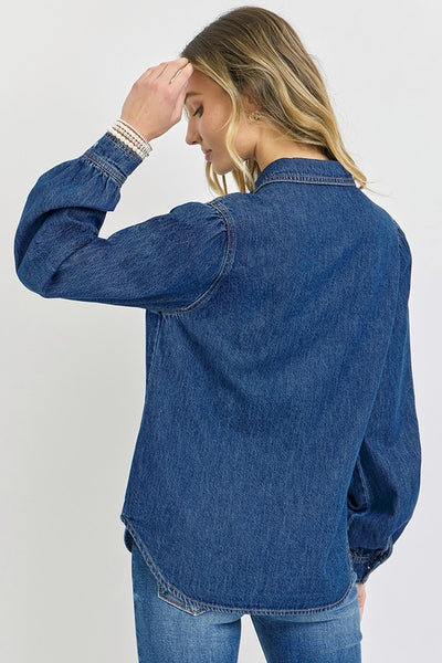 Denim Shirred Sleeve Shirt