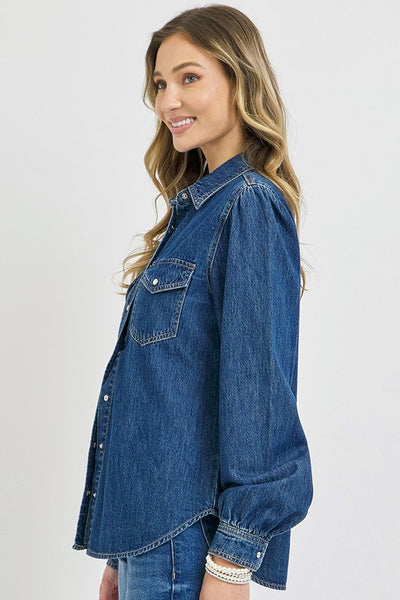 Denim Shirred Sleeve Shirt