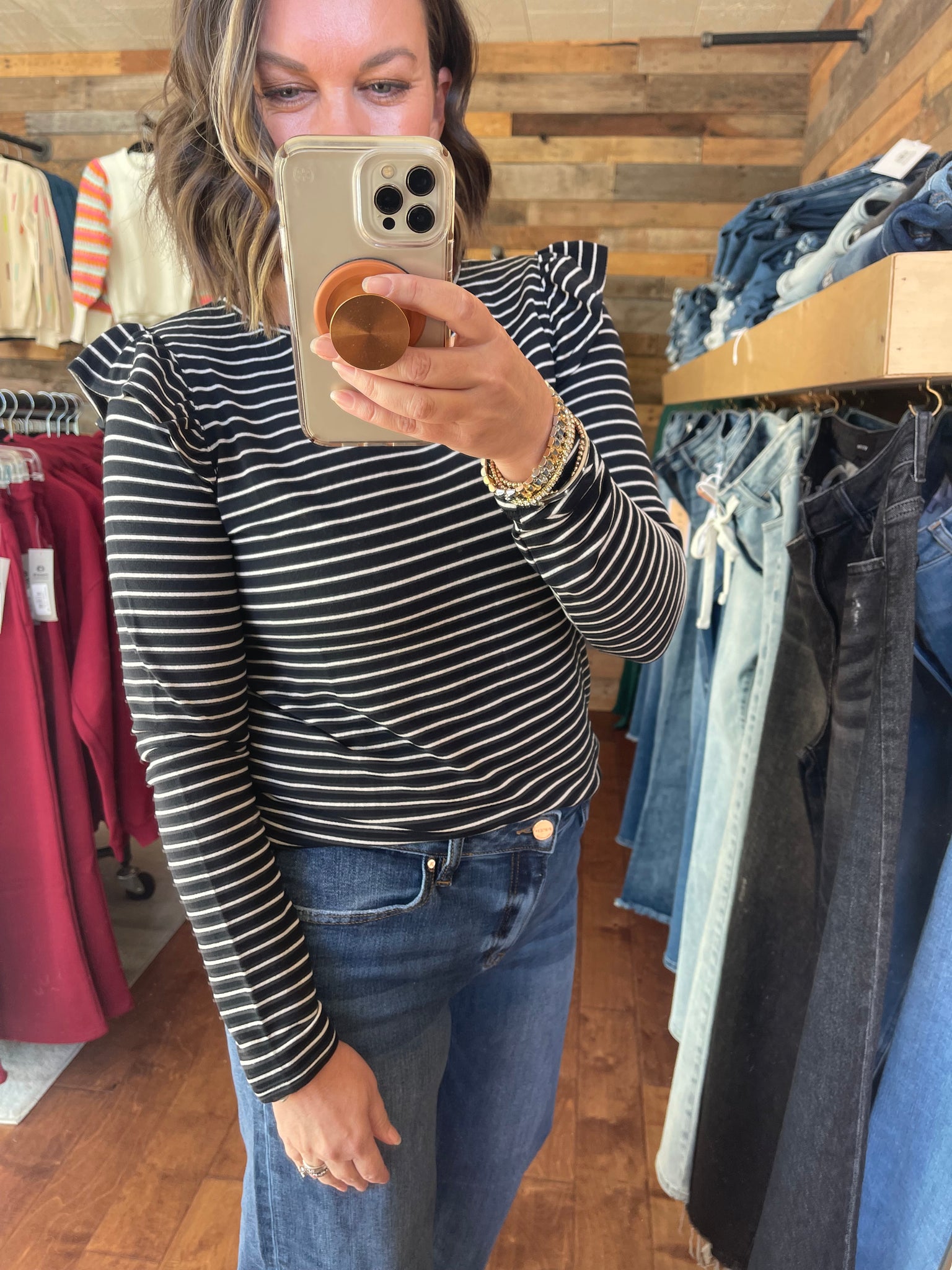 Striped Ruffle Shoulder Tee