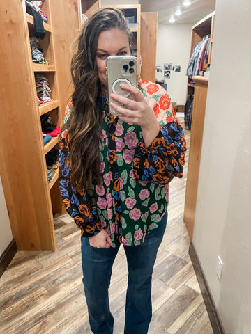 Colorblock Floral Top