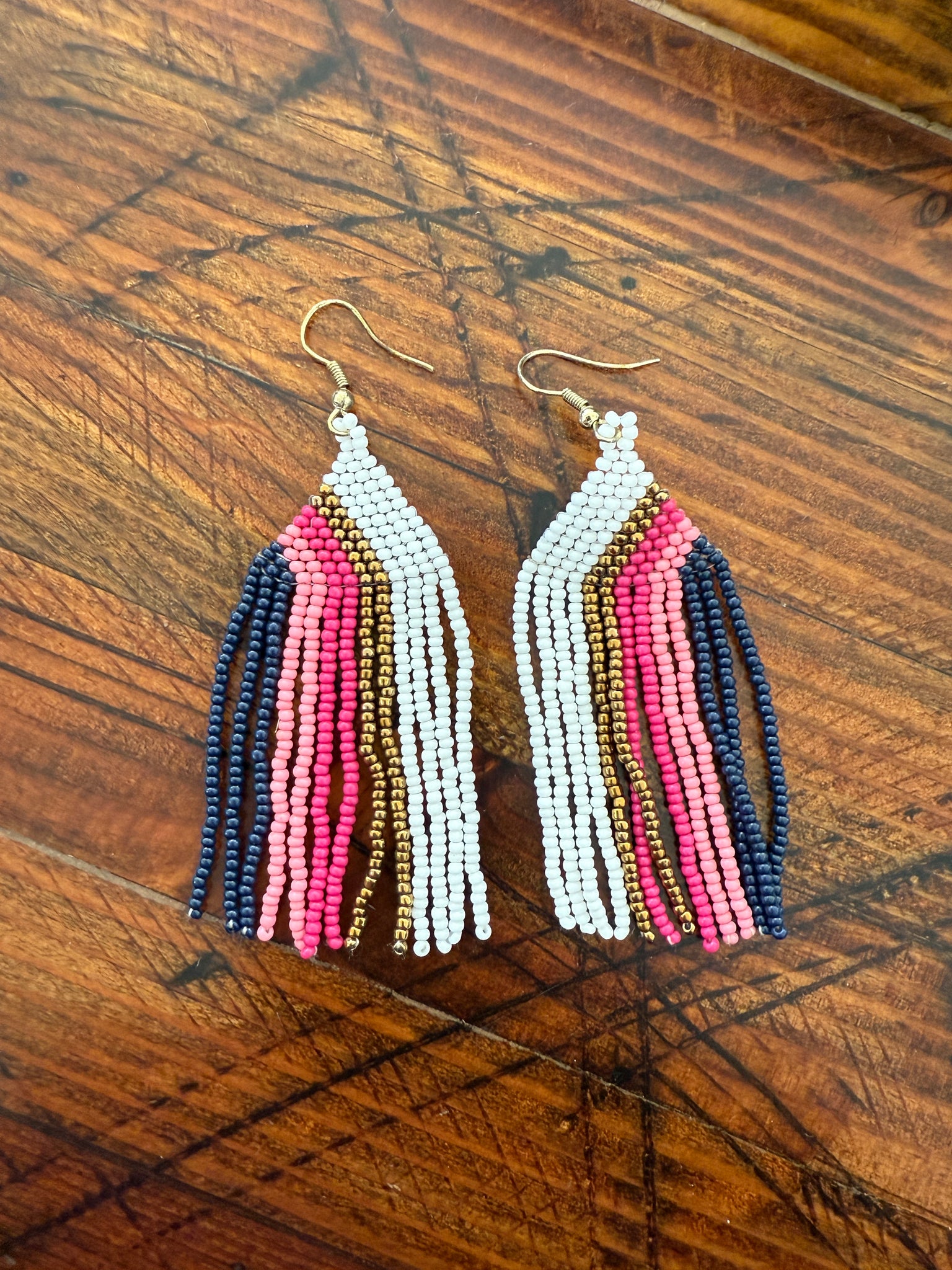 Dolly Vertical Stripe Beaded Fringe Earring