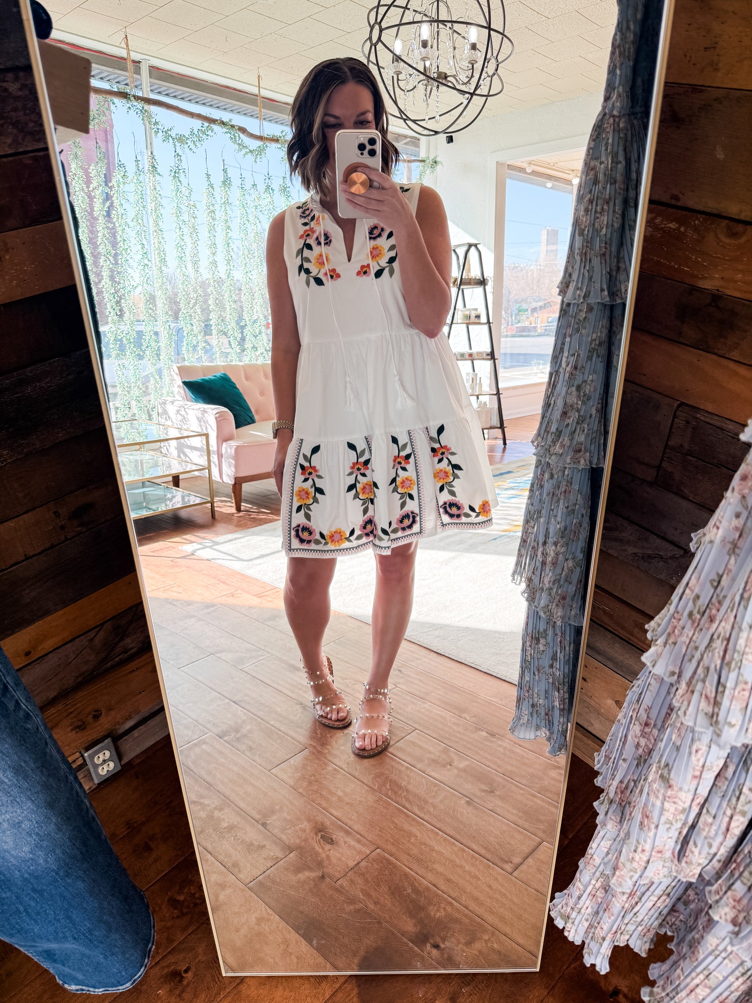 Floral Embroidery Tiered Dress