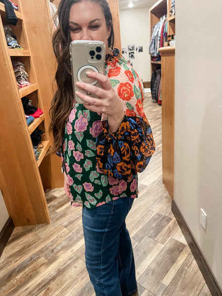 Colorblock Floral Top