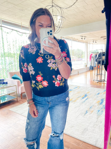 Floral Short Sleeve Sweater