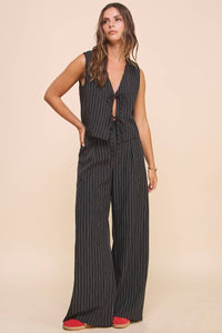 Pin Stripe Front Tie Vest